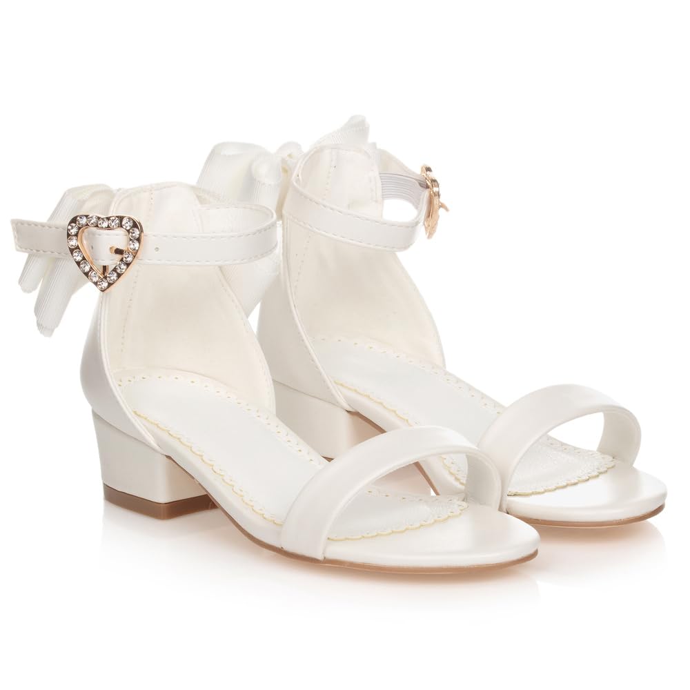 Girl's Bow Tie Heeled Sandals Open Toe Chunky Low Heel Rhinestone Princess Dress Shoes