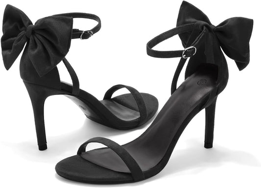 Womens Ankle Strap High Heels Open Toe Stiletto Bow Tie Knot Heeled Sandals Fashion Wedding Dress Pump Shoes