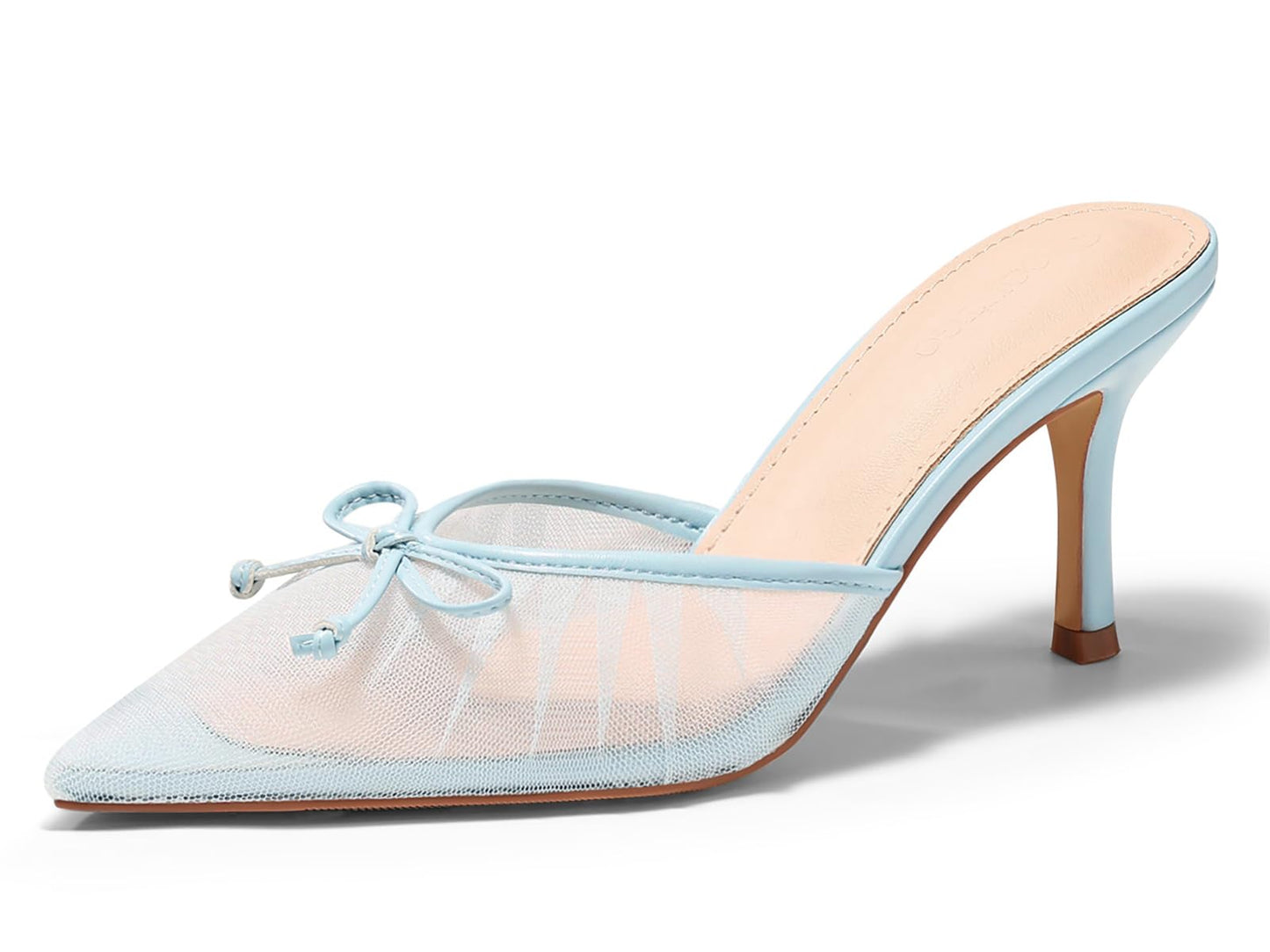 Womens High Heels Mules Bow Closed Pointed Toe Pumps Pleated Slip On Dress Shoes