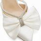 Womens Bow Heels Mules Pointed Closed Toe Sandals Rhinestone Satin Backless Wedding Shoes