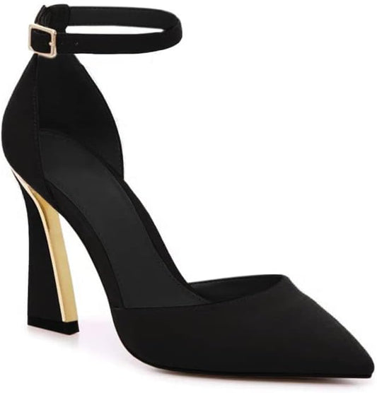Women's Pumps, Pointed Closed Toe Heels, Buckle Ankle Strap D'Orsay Heeled Sandals
