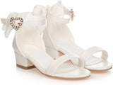 Girl's Bow Tie Heeled Sandals Open Toe Chunky Low Heel Rhinestone Princess Dress Shoes