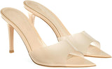 Women'S Clear Pointed Open Toe Stiletto Heel Slide Sandals Fashion Sexy Slip On Transparent Strap High Heels Mules Summer Backless Party Wedding Prom Dress Shoes