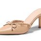 Womens High Heels Mules Bow Closed Pointed Toe Pumps Pleated Slip On Dress Shoes