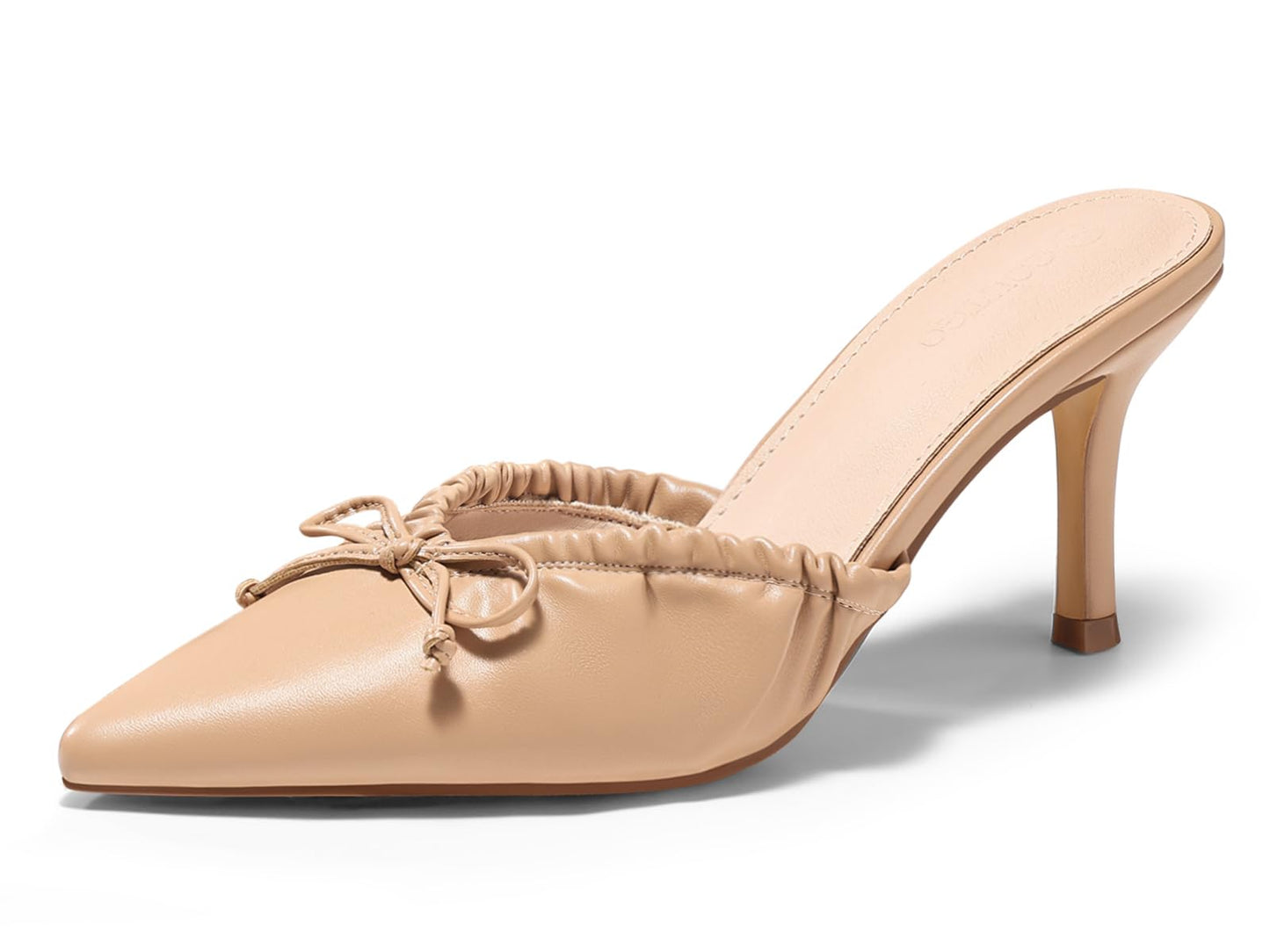 Womens High Heels Mules Bow Closed Pointed Toe Pumps Pleated Slip On Dress Shoes