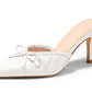 Womens High Heels Mules Bow Closed Pointed Toe Pumps Pleated Slip On Dress Shoes