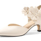Women's low-heeled open-toe dress shoes, comfortable closed-toe flower-decorated flat-heeled ballroom pumps, suitable for formal occasions.