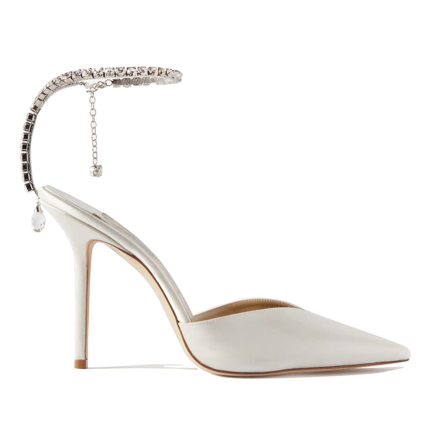 Women's Heeled Sandals Crystal Chain Ankle Straps Rhinestones Buckle High Heels Stiletto Slip On Wedding Party Satin Dress Shoes