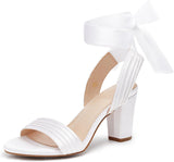 Womens Strappy High Heels Chunky Heeled Sandals Bow Tie Lace Up Open Toe Pumps Dress Wedding Comfortable Shoes