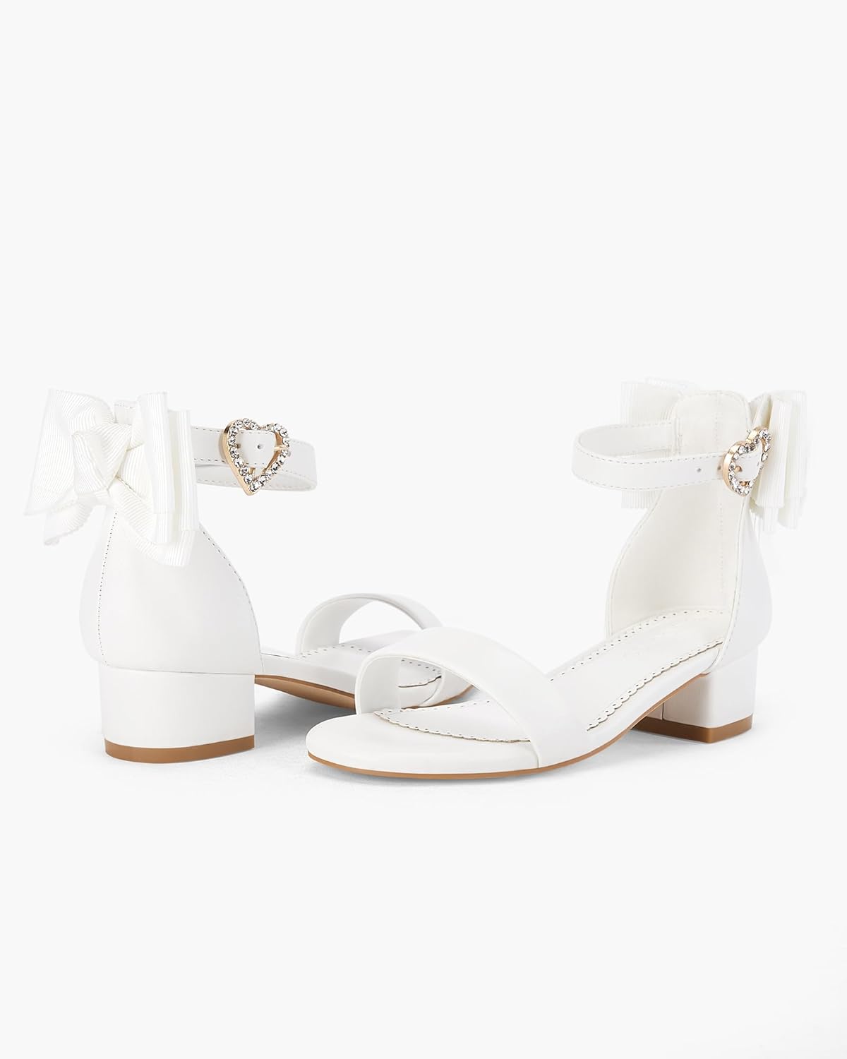 Girl's Bow Tie Heeled Sandals Open Toe Chunky Low Heel Rhinestone Princess Dress Shoes