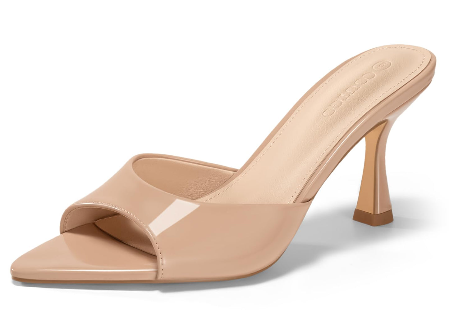 Womens Heeled Mules Pointed Peep Toe High Heels Slip On Backless Mule Sandals Dress Shoes