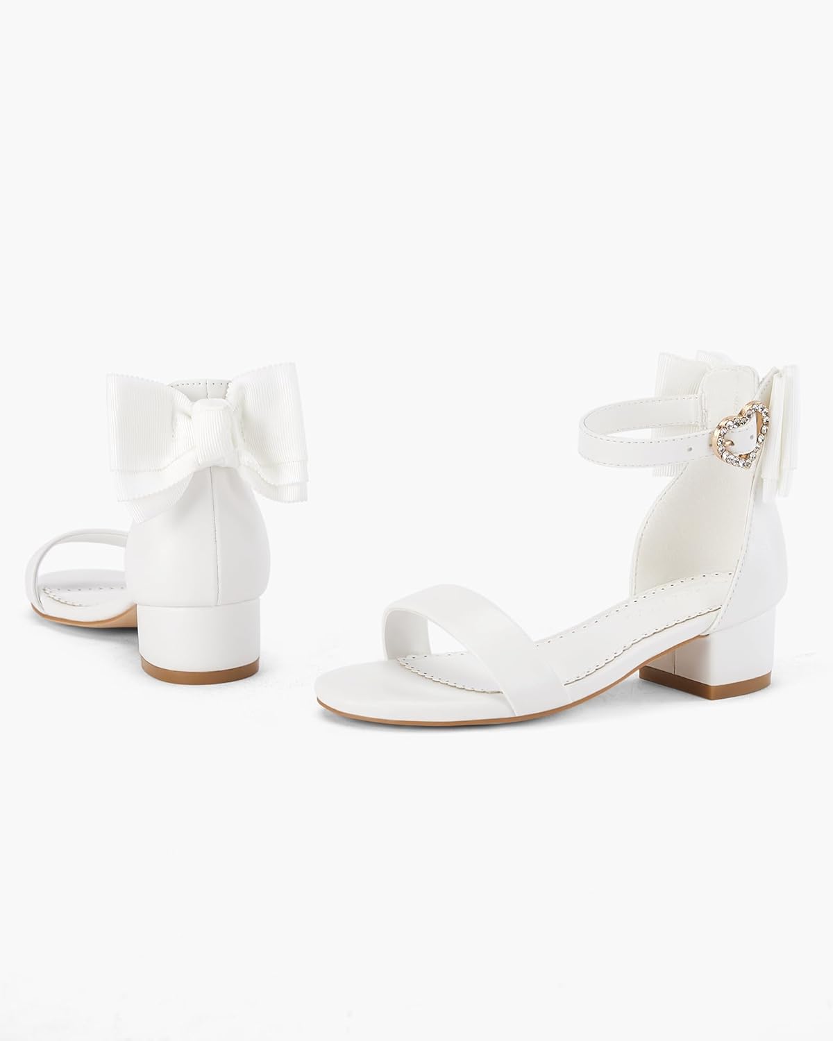 Girl's Bow Tie Heeled Sandals Open Toe Chunky Low Heel Rhinestone Princess Dress Shoes