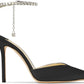 Women's Heeled Sandals Crystal Chain Ankle Straps Rhinestones Buckle High Heels Stiletto Slip On Wedding Party Satin Dress Shoes