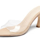 Womens Heeled Mules Pointed Peep Toe High Heels Slip On Backless Mule Sandals Dress Shoes
