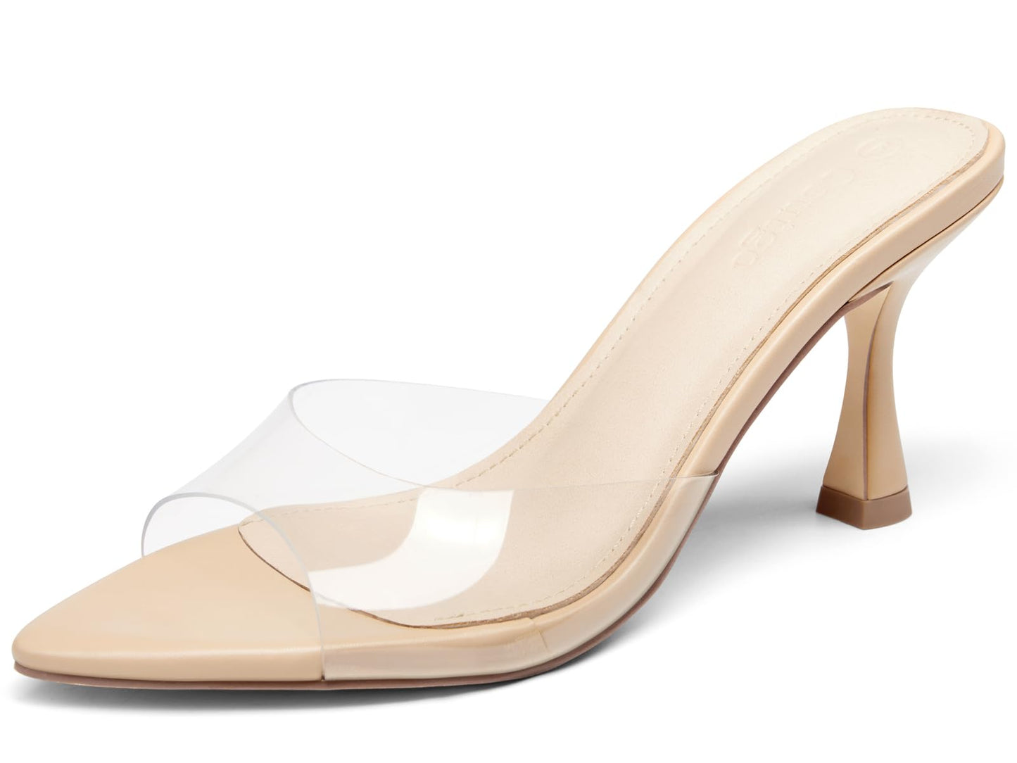 Womens Heeled Mules Pointed Peep Toe High Heels Slip On Backless Mule Sandals Dress Shoes