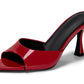 Womens Heeled Mules Pointed Peep Toe High Heels Slip On Backless Mule Sandals Dress Shoes
