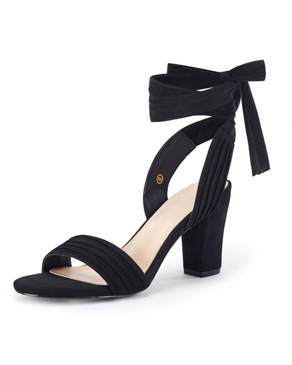 Womens Strappy High Heels Chunky Heeled Sandals Bow Tie Lace Up Open Toe Pumps Dress Wedding Comfortable Shoes