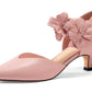Women's low-heeled open-toe dress shoes, comfortable closed-toe flower-decorated flat-heeled ballroom pumps, suitable for formal occasions.