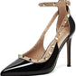 Womens Closed Toe Pointed Toe Pumps Heels, Buckle Ankle Strappy Dress Shoes for Women, Ladies Sexy Stiletto High Heeled Sandals
