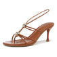 Women's Lace Up Kitten Heels Round Open Pointed Toe Heels Mid Heeled Sandals for Women
