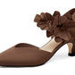 Women's low-heeled open-toe dress shoes, comfortable closed-toe flower-decorated flat-heeled ballroom pumps, suitable for formal occasions.