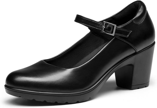 Women's Chunky Low Block Heels Mary Jane Closed Toe Work Pumps Comfortable Round Toe Dress Wedding Shoes EDENIA