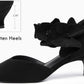 Women's low-heeled open-toe dress shoes, comfortable closed-toe flower-decorated flat-heeled ballroom pumps, suitable for formal occasions.