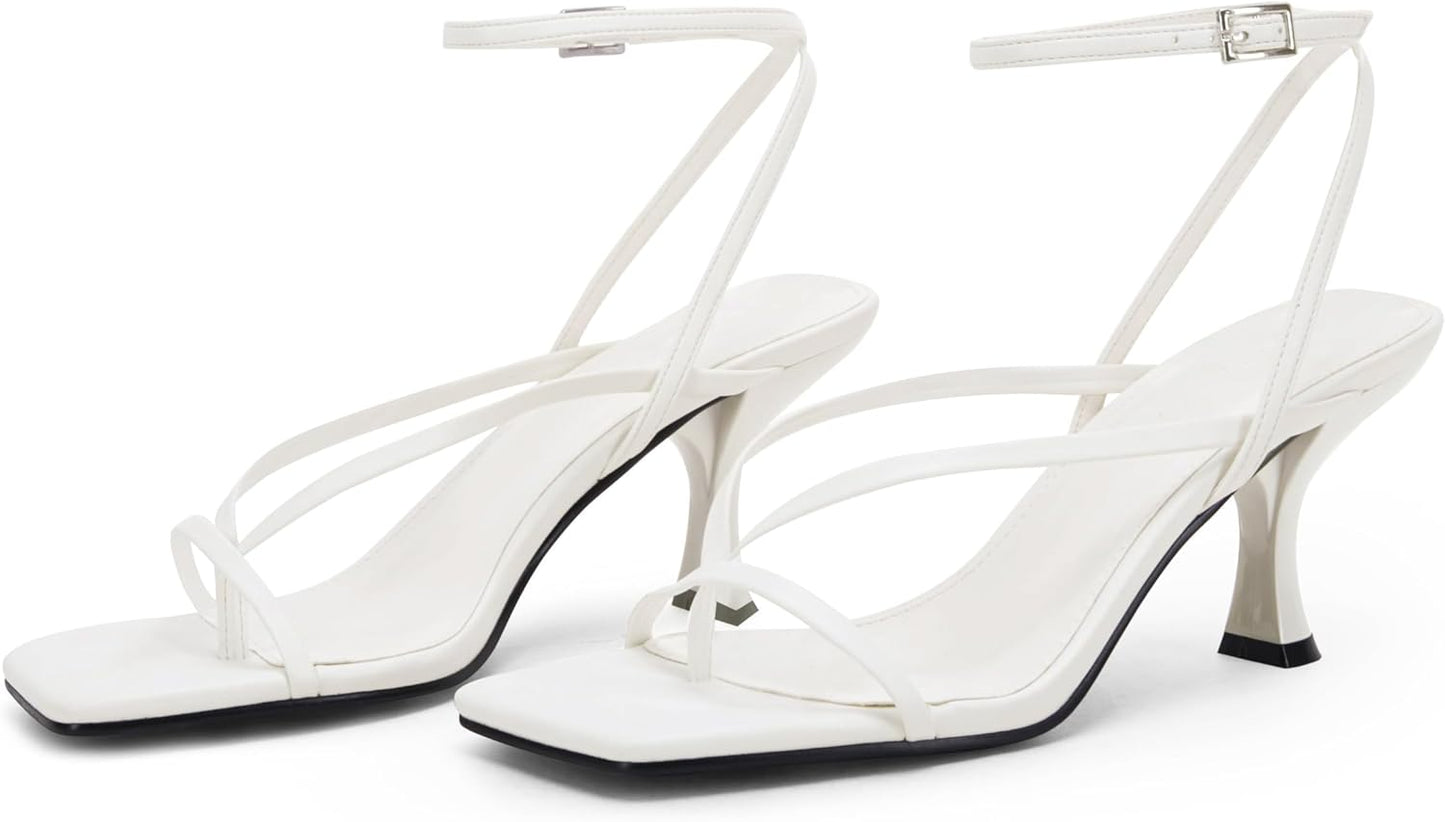 Women's Lace Up Heeled Sandals Square Flip Flop High Heels Strappy Party Shoes
