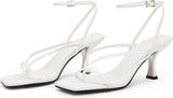 Women's Lace Up Heeled Sandals Square Flip Flop High Heels Strappy Party Shoes