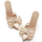 Womens Bow Heels Mules Pointed Closed Toe Sandals Rhinestone Satin Backless Wedding Shoes