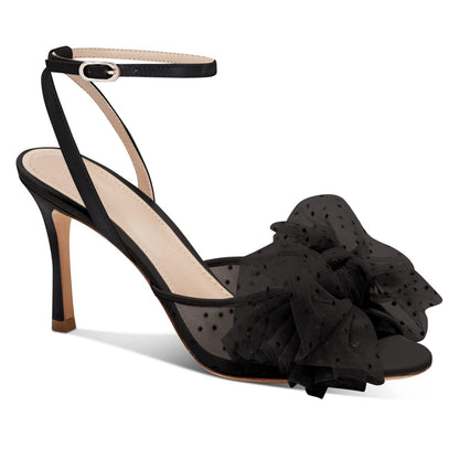 Womens Bow Tie Heels Sandals Slingback Peep Toe Wedding Heels Mesh High Stiletto Heel Summer Cute Wedding Bridal Shoes