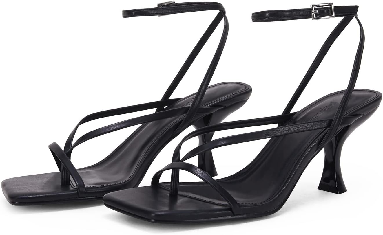 Women's Lace Up Heeled Sandals Square Flip Flop High Heels Strappy Party Shoes