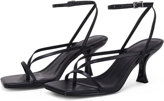 Women's Lace Up Heeled Sandals Square Flip Flop High Heels Strappy Party Shoes