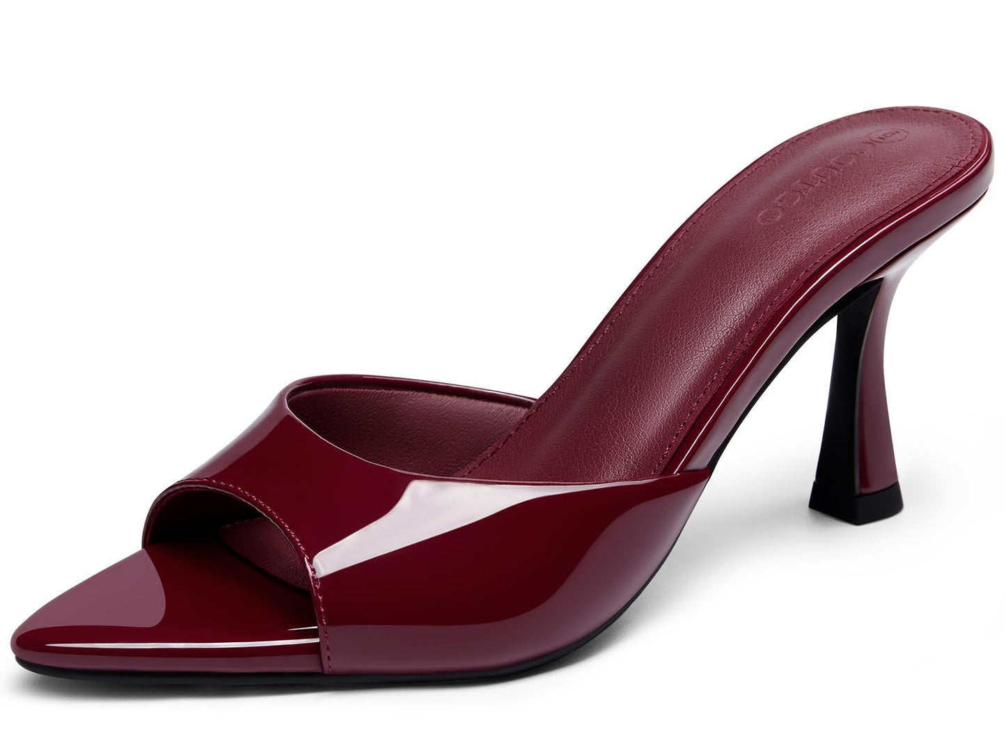 Womens Heeled Mules Pointed Peep Toe High Heels Slip On Backless Mule Sandals Dress Shoes