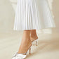 Womens Bow Heels Mules Pointed Closed Toe Sandals Rhinestone Satin Backless Wedding Shoes