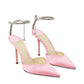 Women's Heeled Sandals Crystal Chain Ankle Straps Rhinestones Buckle High Heels Stiletto Slip On Wedding Party Satin Dress Shoes