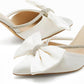 Womens Bow Heels Mules Pointed Closed Toe Sandals Rhinestone Satin Backless Wedding Shoes