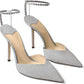 Women's Heeled Sandals Crystal Chain Ankle Straps Rhinestones Buckle High Heels Stiletto Slip On Wedding Party Satin Dress Shoes