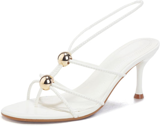 Women's Lace Up Kitten Heels Round Open Pointed Toe Heels Mid Heeled Sandals for Women