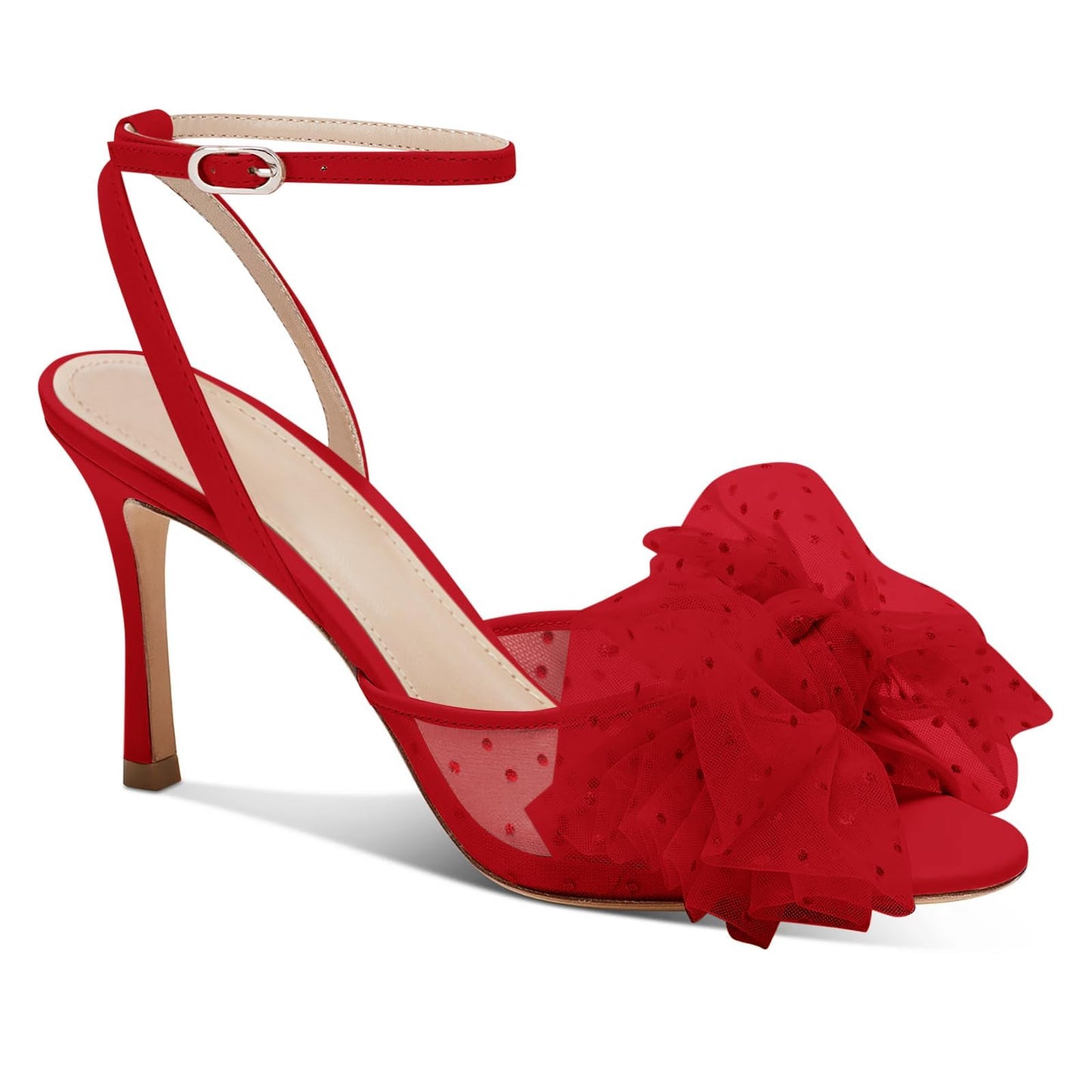 Womens Bow Tie Heels Sandals Slingback Peep Toe Wedding Heels Mesh High Stiletto Heel Summer Cute Wedding Bridal Shoes