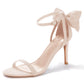 Womens Ankle Strap High Heels Open Toe Stiletto Bow Tie Knot Heeled Sandals Fashion Wedding Dress Pump Shoes