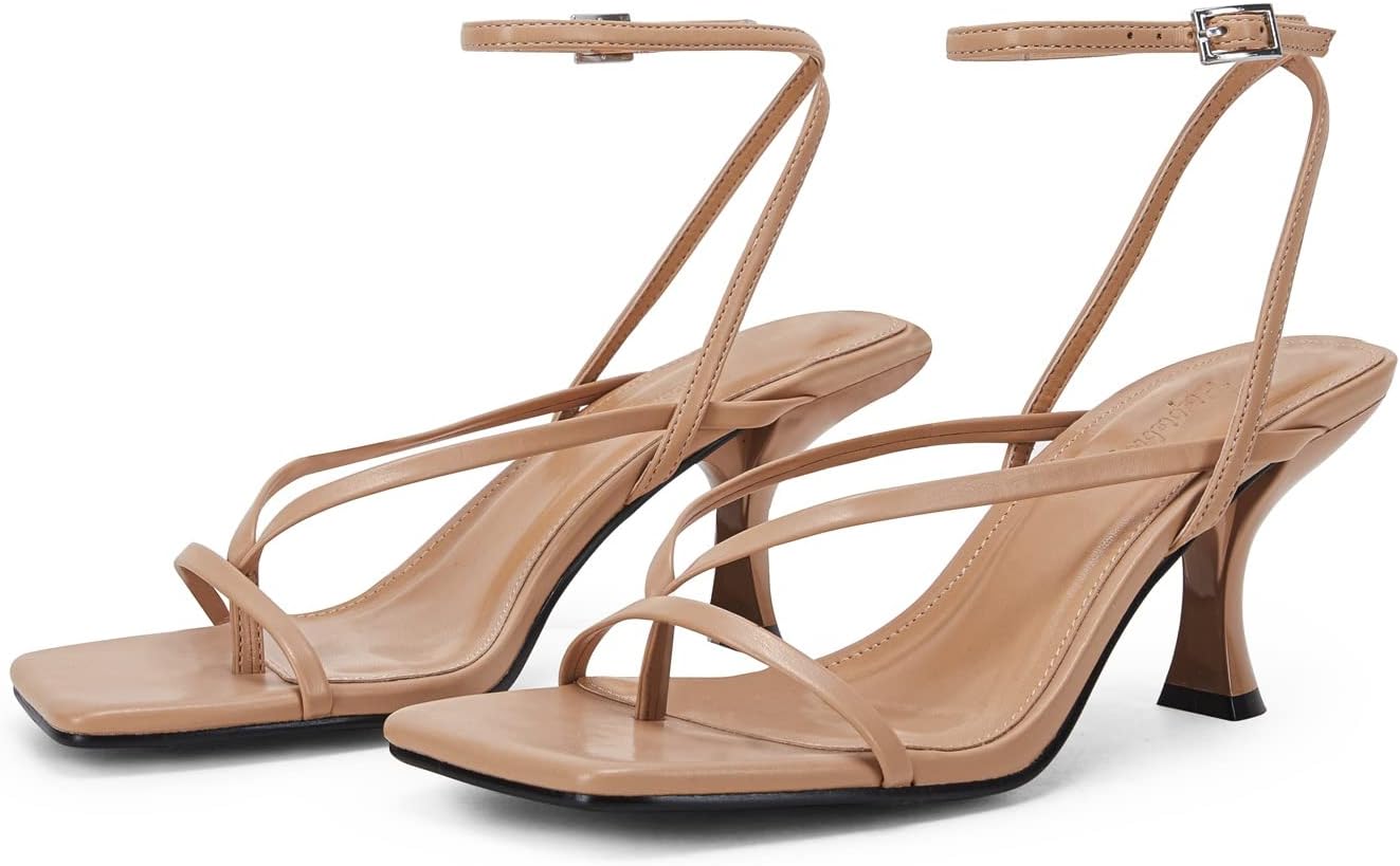 Women's Lace Up Heeled Sandals Square Flip Flop High Heels Strappy Party Shoes