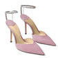 Women's Heeled Sandals Crystal Chain Ankle Straps Rhinestones Buckle High Heels Stiletto Slip On Wedding Party Satin Dress Shoes