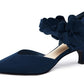 Women's low-heeled open-toe dress shoes, comfortable closed-toe flower-decorated flat-heeled ballroom pumps, suitable for formal occasions.