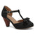High-heeled short boot-style lace-up denim women's shoes, with a round toe design, thick heel, high comfort level, 3-inch shoe length, suitable for parties, events, offices or work settings. Decorated with a bow.