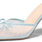 Womens High Heels Mules Bow Closed Pointed Toe Pumps Pleated Slip On Dress Shoes