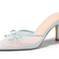 Womens High Heels Mules Bow Closed Pointed Toe Pumps Pleated Slip On Dress Shoes