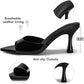 Womens Heeled Mules Pointed Peep Toe High Heels Slip On Backless Mule Sandals Dress Shoes