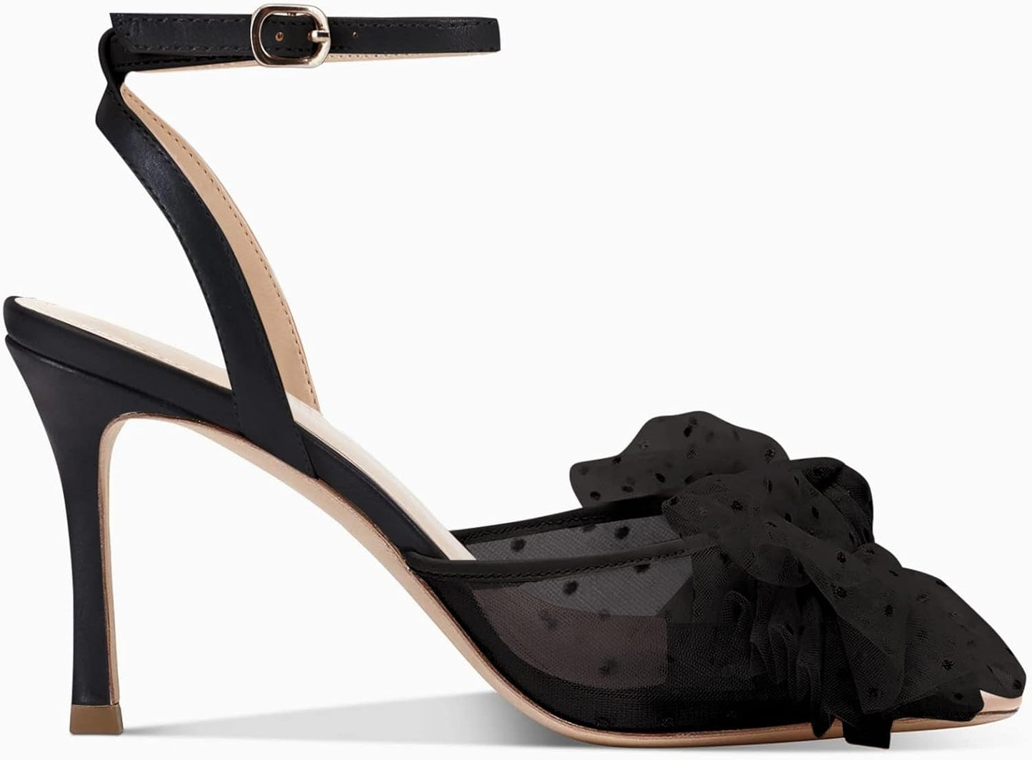 Womens Bow Tie Heels Sandals Slingback Peep Toe Wedding Heels Mesh High Stiletto Heel Summer Cute Wedding Bridal Shoes