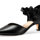 Women's low-heeled open-toe dress shoes, comfortable closed-toe flower-decorated flat-heeled ballroom pumps, suitable for formal occasions.